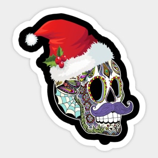 Day Of The Dead Christmas Santa Hat Sugar Skull Party Sticker